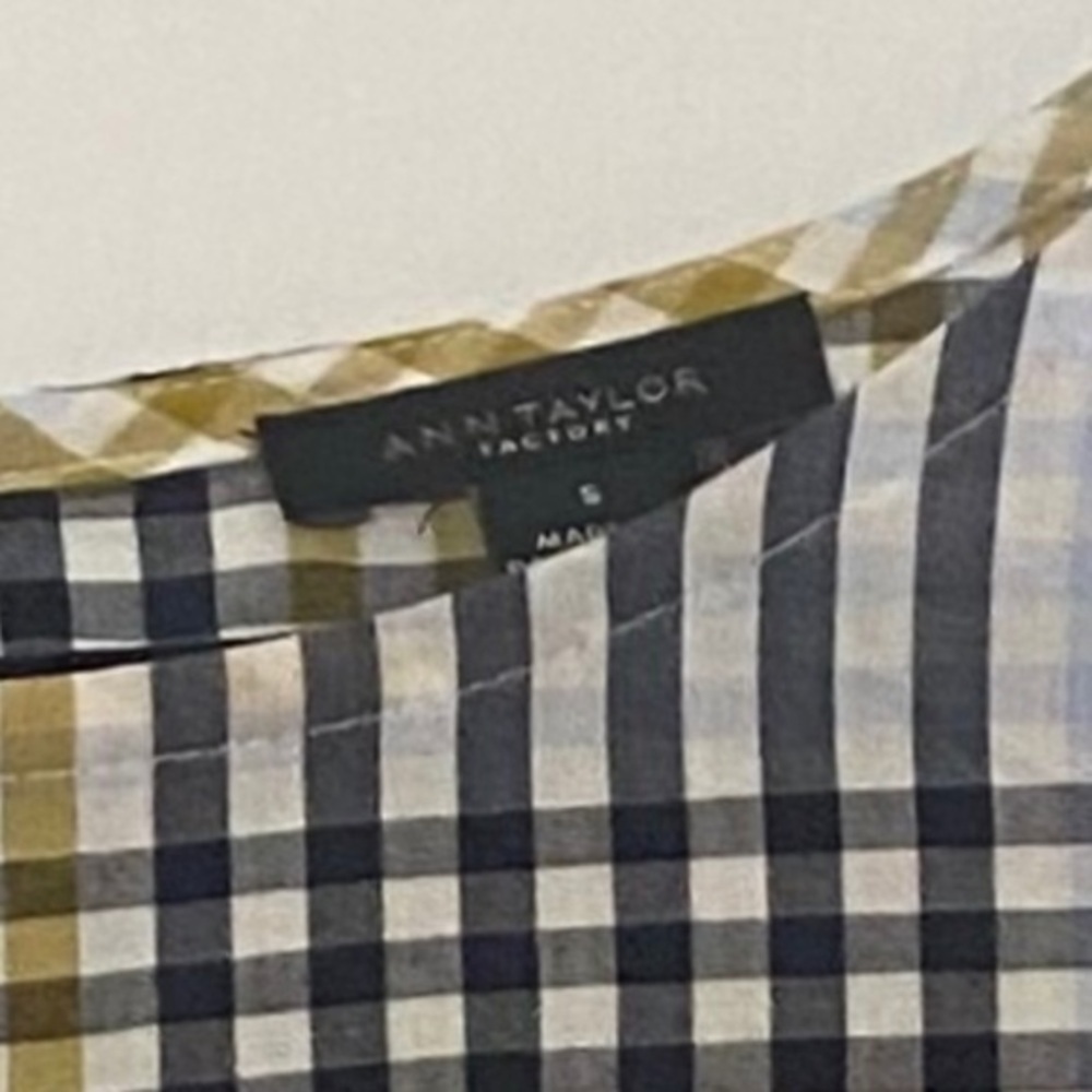 Ann Taylor‎ Factory peplum blue & yellow plaid bell sleeve N060 - Picture 3 of 3